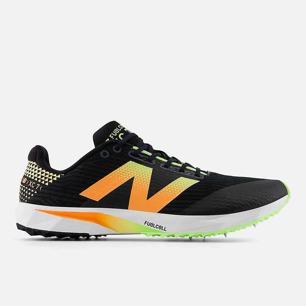 New Balance FuelCell XC7 v5 Shoes Black with Bleached Lime Glo and Hot Mango